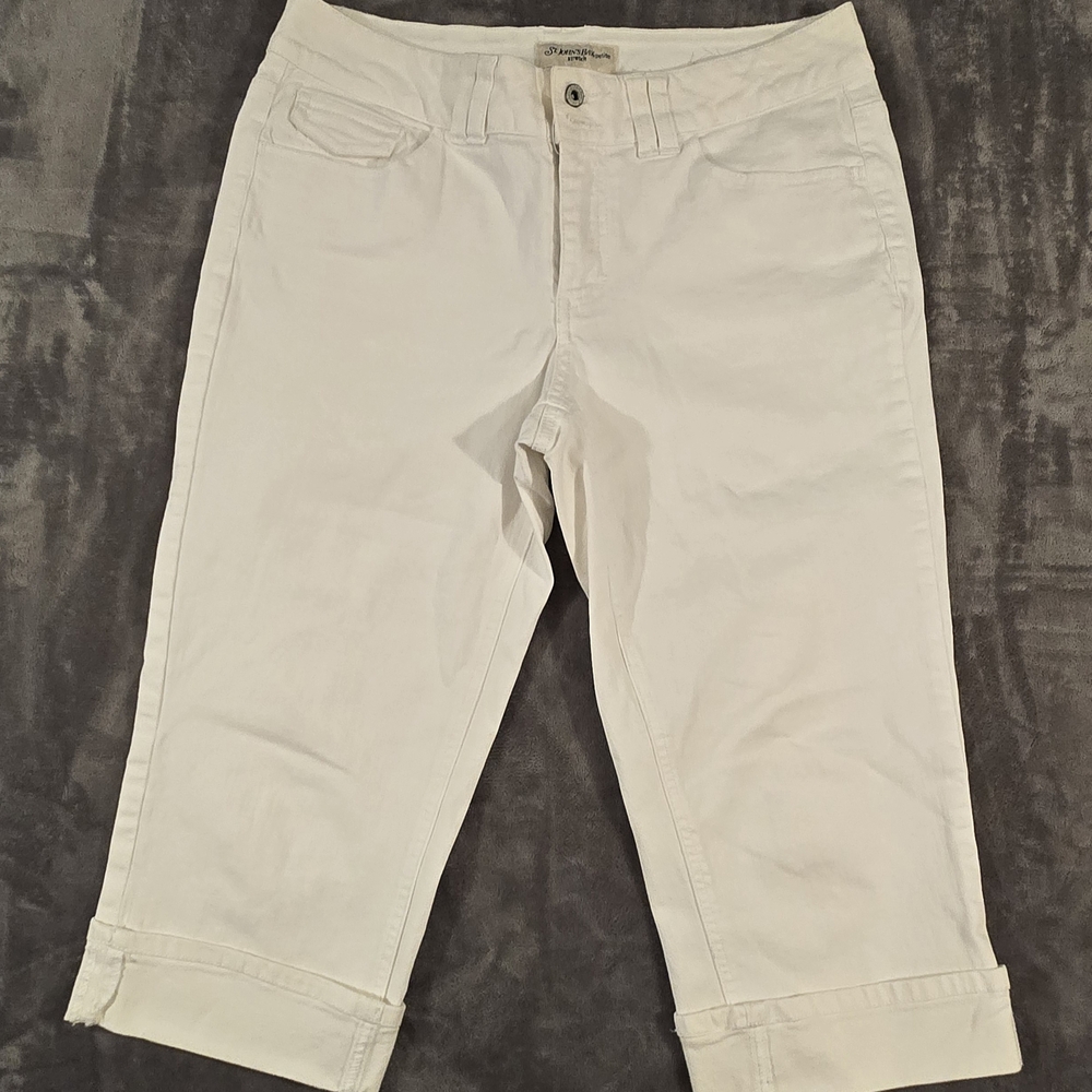 St. John's Bay Petite White Stretch Denim Capri Jeans Size 10P (024)